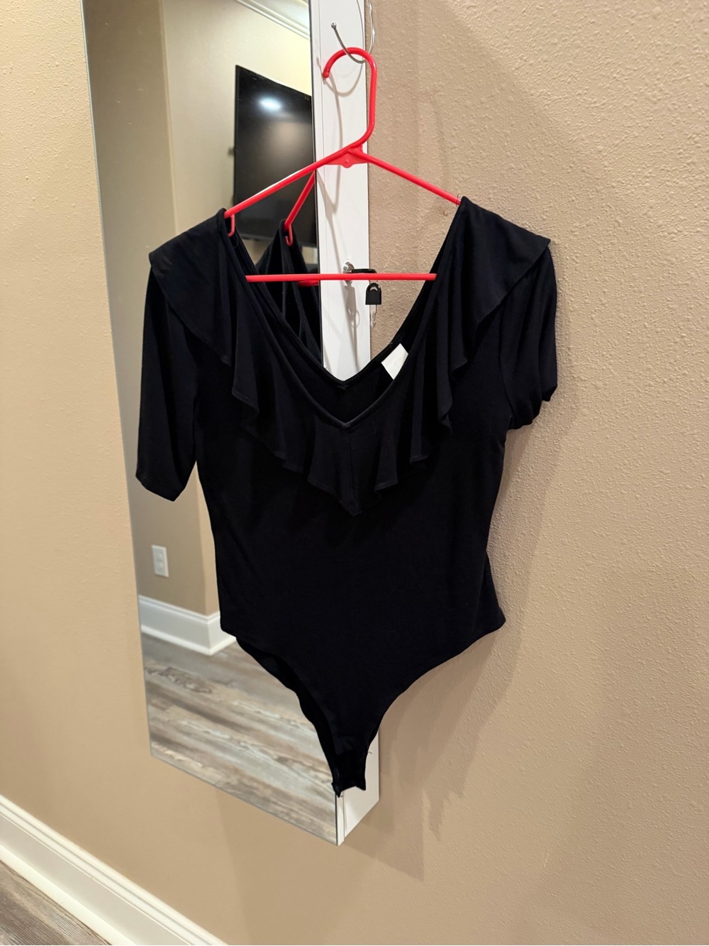 H&M Black Ruffle V-Neck Bodysuit